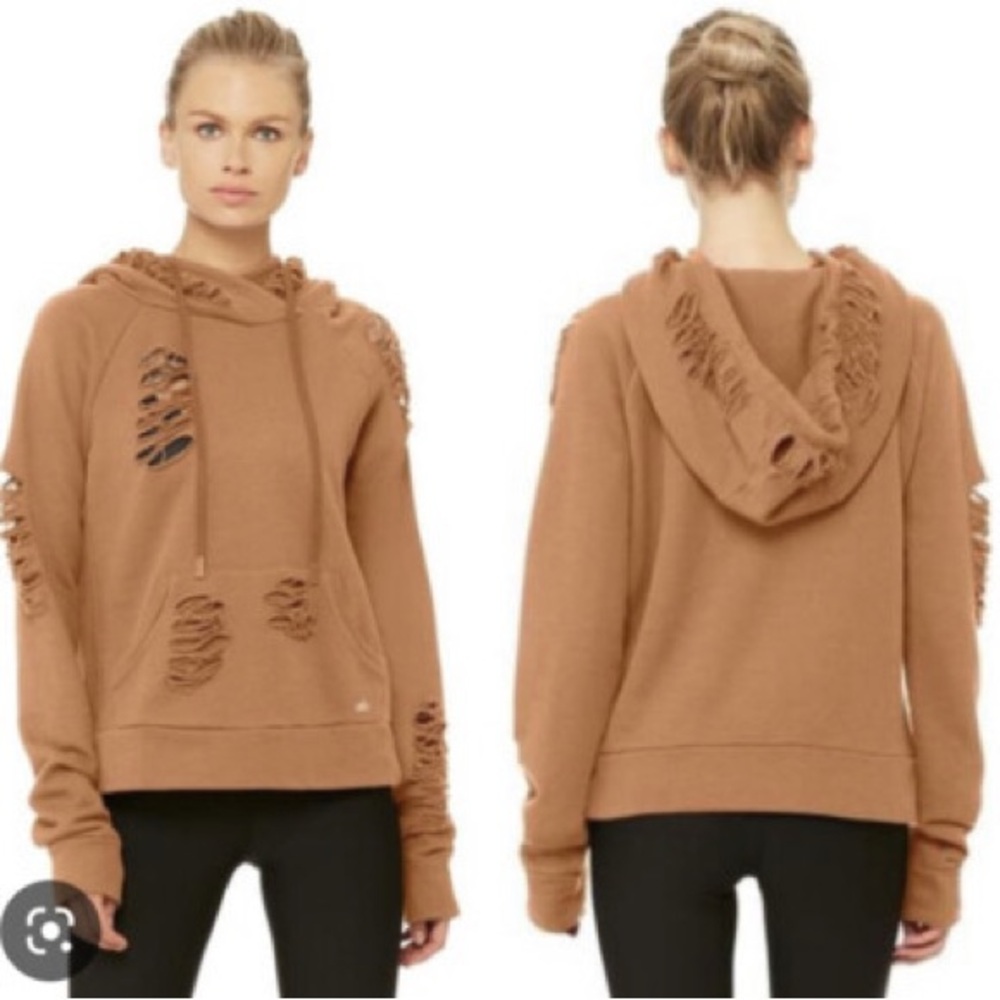 ALO Yoga Distressed Tan Hoodie